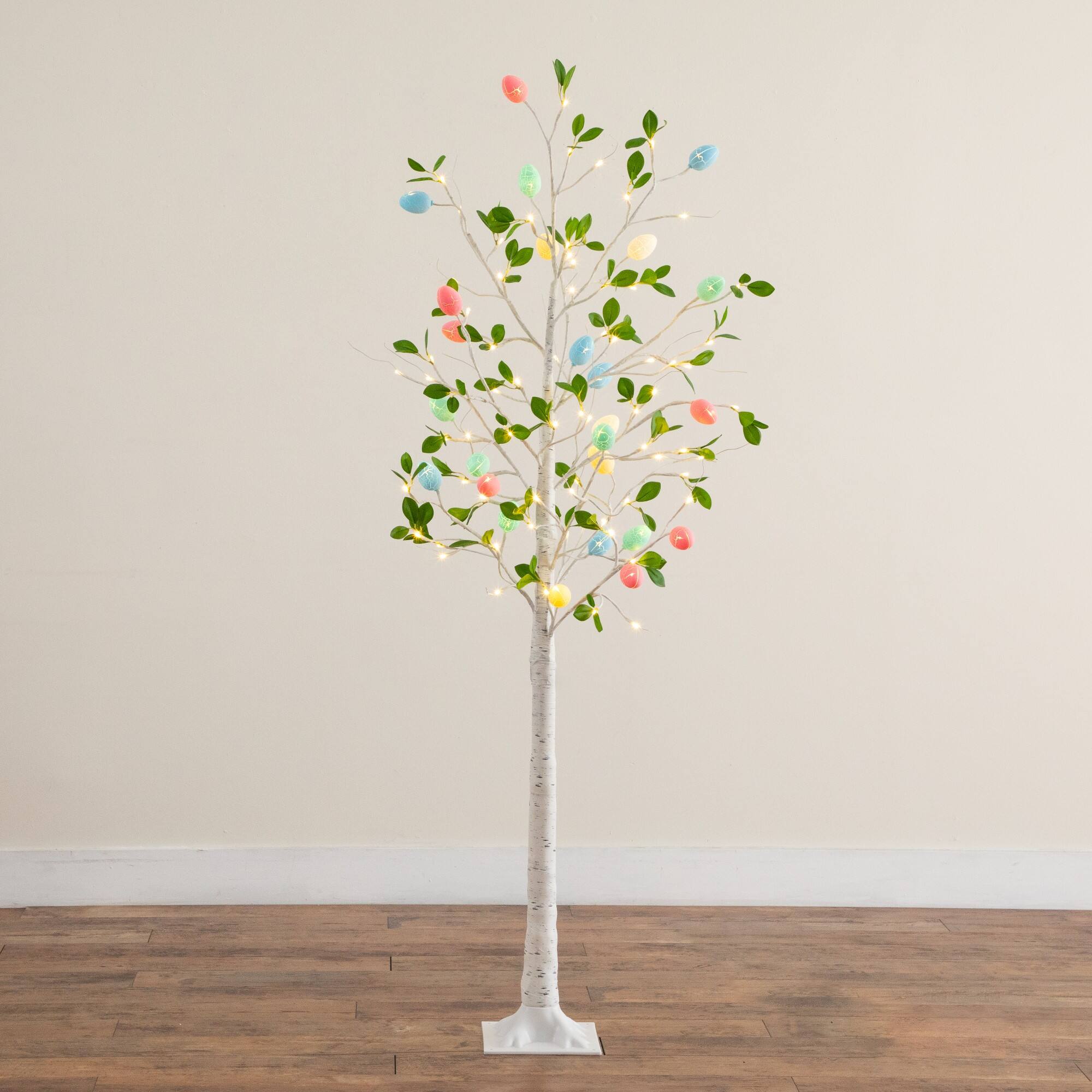 6ft. Pre-Lit Artificial Blooming Easter Egg Twig Tree with 96 Warm White LED Lights